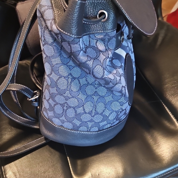 Coach Navy Monogram Drawstring Backpack - Picture 5 of 7